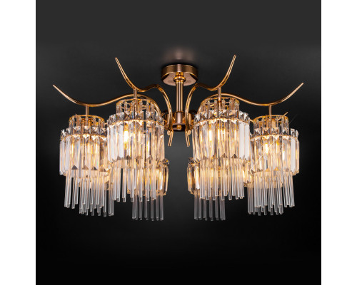 Купить Люстра на штанге Eurosvet 10119/8 золото/прозрачный хрусталь Strotskis| VIVID-LIGHT.RU