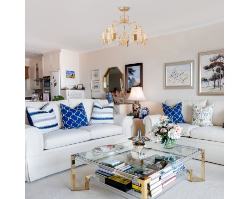 Купить Люстра на штанге Eurosvet 10101/5 перламутровое золото/прозрачный хрусталь Strotskis| VIVID-LIGHT.RU