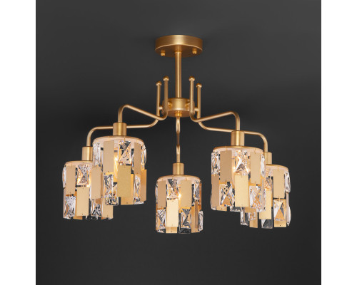 Купить Люстра на штанге Eurosvet 10101/5 перламутровое золото/прозрачный хрусталь Strotskis| VIVID-LIGHT.RU
