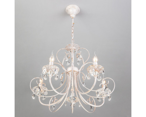 Заказать Подвесная люстра Eurosvet 3305/5 белый с золотом/прозрачный хрусталь Strotskis| VIVID-LIGHT.RU