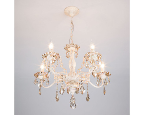 Купить Подвесная люстра Eurosvet 3281/5 белый с золотом/тонированный хрусталь Strotskis| VIVID-LIGHT.RU