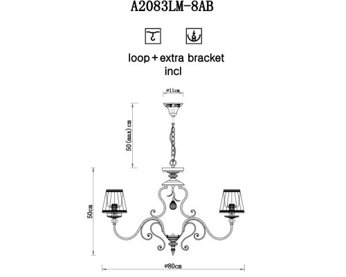 Сделать заказ Подвесная люстра ARTE Lamp A2083LM-8AB| VIVID-LIGHT.RU