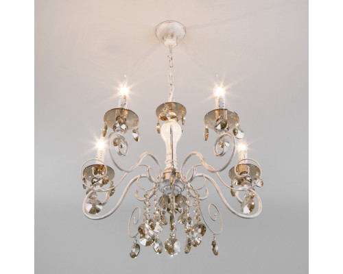 Купить Подвесная люстра Eurosvet 10104/5 белый с золотом/тонированный хрусталь Strotskis| VIVID-LIGHT.RU