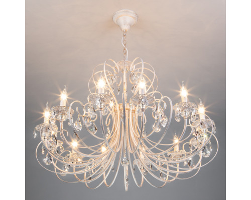 Заказать Подвесная люстра Eurosvet 3305/12 белый с золотом/прозрачный хрусталь Strotskis| VIVID-LIGHT.RU