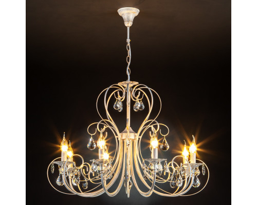 Оформить заказ Подвесная люстра Eurosvet 3305/8 белый с золотом/прозрачный хрусталь Strotskis| VIVID-LIGHT.RU