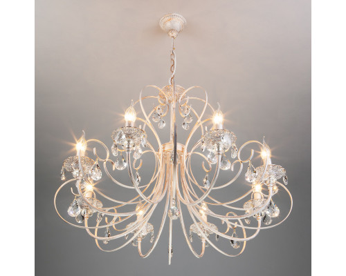 Оформить заказ Подвесная люстра Eurosvet 3305/8 белый с золотом/прозрачный хрусталь Strotskis| VIVID-LIGHT.RU