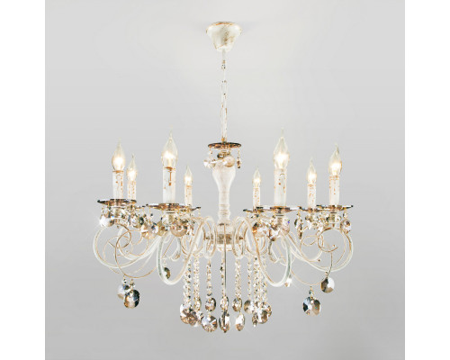 Сделать заказ Подвесная люстра Eurosvet 10104/8 белый с золотом/тонированный хрусталь Strotskis| VIVID-LIGHT.RU
