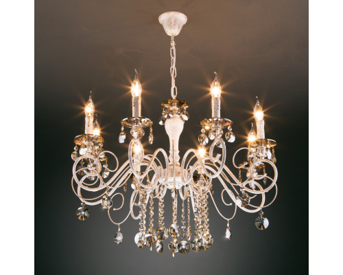 Сделать заказ Подвесная люстра Eurosvet 10104/8 белый с золотом/тонированный хрусталь Strotskis| VIVID-LIGHT.RU