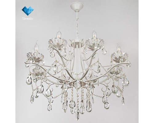 Купить Подвесная люстра Eurosvet 10061/8 белый с золотом/прозрачный хрусталь Strotskis| VIVID-LIGHT.RU