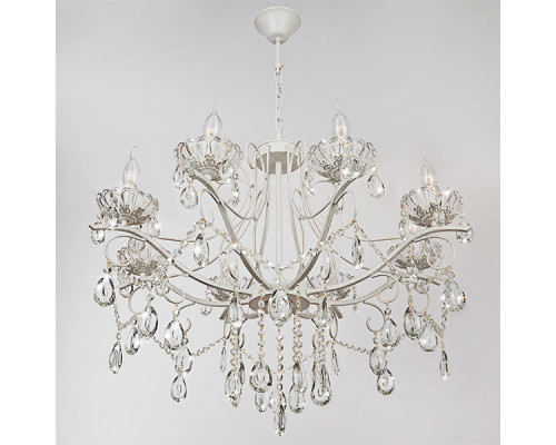 Купить Подвесная люстра Eurosvet 10061/8 белый с золотом/прозрачный хрусталь Strotskis| VIVID-LIGHT.RU