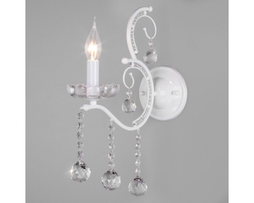 Оформить заказ Бра Eurosvet 10107/1 глянцевый белый/прозрачный хрусталь Strotskis| VIVID-LIGHT.RU