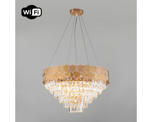 Оформить заказ Каскадная люстра Eurosvet 10124/8 золото/прозрачный хрусталь Strotskis Smart (10113/8)| VIVID-LIGHT.RU