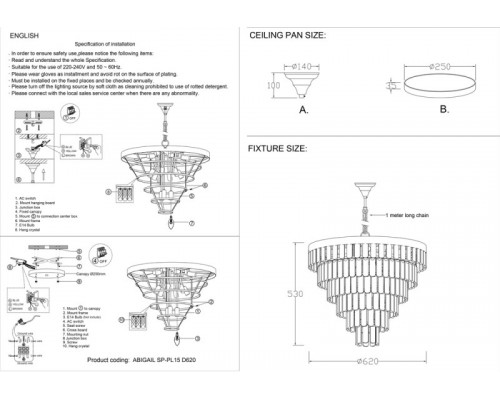 Заказать Каскадная люстра Crystal Lux ABIGAIL SP-PL15 D620 GOLD/AMBER| VIVID-LIGHT.RU