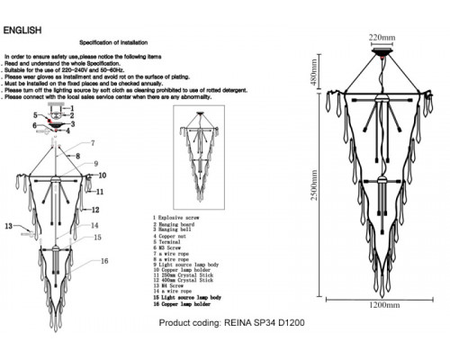 Купить Каскадная люстра Crystal Lux REINA SP34 D1200 GOLD PEARL| VIVID-LIGHT.RU
