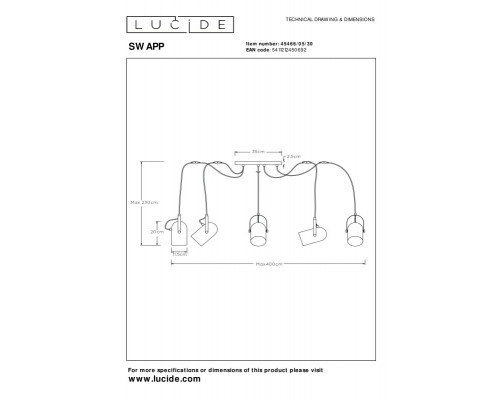Купить Каскадная люстра LUCIDE 45466/05/30| VIVID-LIGHT.RU
