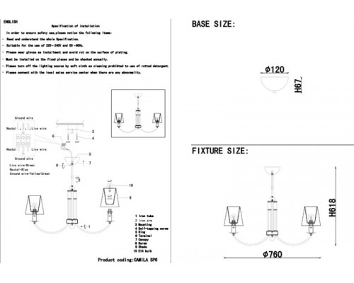 Оформить заказ Люстра на штанге Crystal Lux CAMILA SP6 GOLD| VIVID-LIGHT.RU