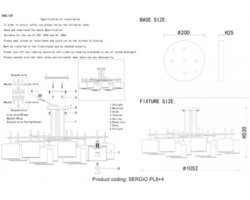 Заказать Люстра на штанге Crystal Lux SERGIO PL8+4 GOLD| VIVID-LIGHT.RU