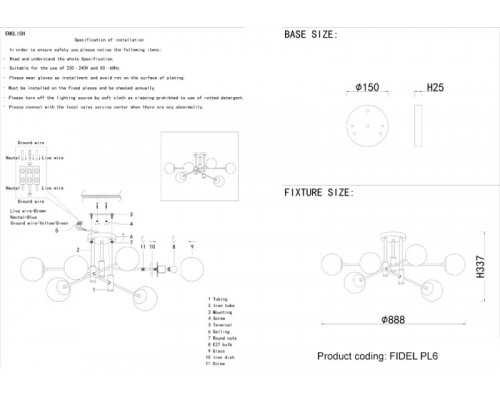 Сделать заказ Люстра на штанге Crystal Lux FIDEL PL6 BLACK| VIVID-LIGHT.RU