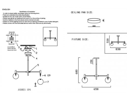 Заказать Люстра на штанге Crystal Lux ANDRES SP6 BRONZE/TRANSPARENTE| VIVID-LIGHT.RU