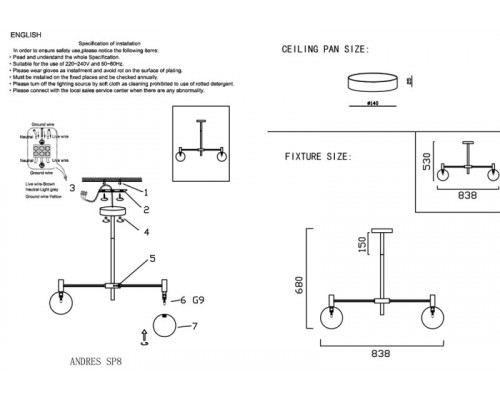 Заказать Люстра на штанге Crystal Lux ANDRES SP8 BRONZE/TRANSPARENTE| VIVID-LIGHT.RU
