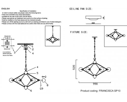 Сделать заказ Люстра на штанге Crystal Lux FRANCISCA SP10 GOLD/COGNAC| VIVID-LIGHT.RU