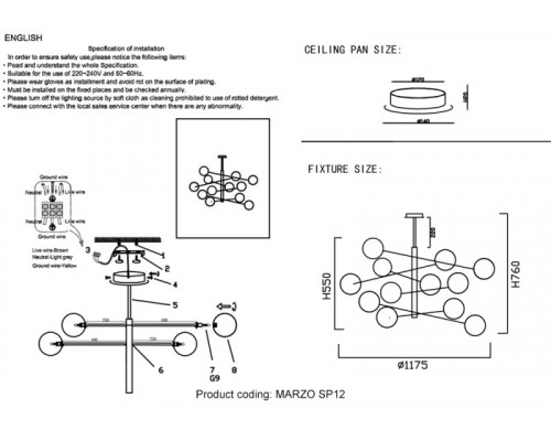 Купить Люстра на штанге Crystal Lux MARZO SP12 BRONZE/TRANSPARENTE| VIVID-LIGHT.RU