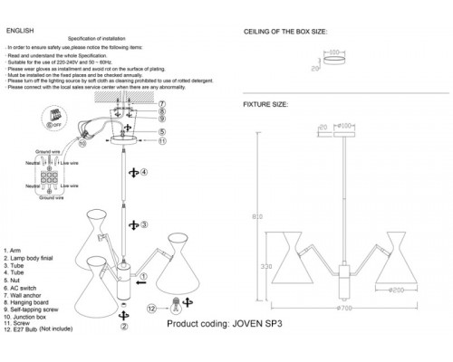 Заказать Люстра на штанге Crystal Lux JOVEN SP3 GOLD/BLACK| VIVID-LIGHT.RU