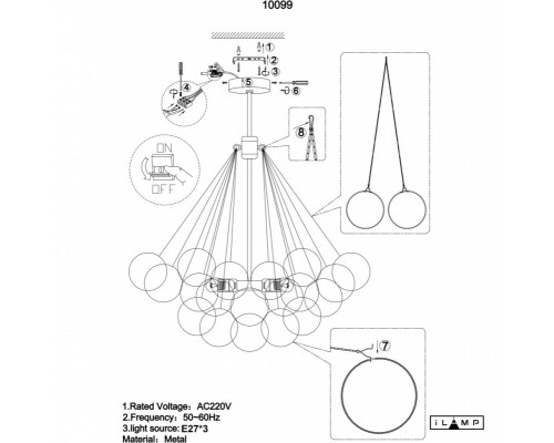 Сделать заказ Люстра на штанге iLamp 10099P/3-D800 GL-WH| VIVID-LIGHT.RU