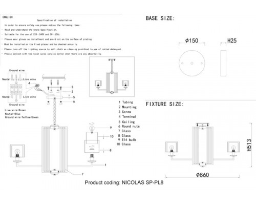 Заказать Подвесная люстра Crystal Lux NICOLAS SP-PL8 NICKEL/WHITE| VIVID-LIGHT.RU