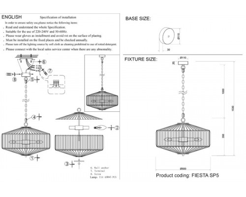 Оформить заказ Подвесная люстра Crystal Lux FIESTA SP5 CHROME/TRANSPARENTE| VIVID-LIGHT.RU