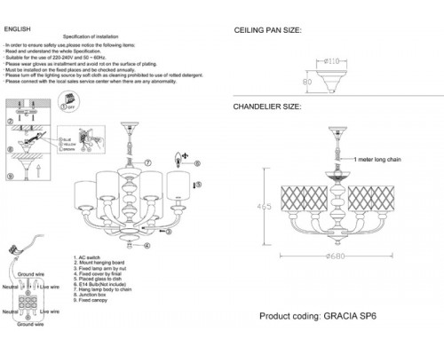 Купить Подвесная люстра Crystal Lux GRACIA SP6 GOLD| VIVID-LIGHT.RU