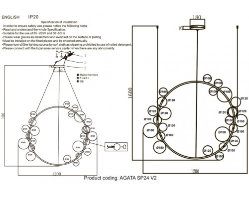 Оформить заказ Подвесная люстра Crystal Lux AGATA SP24 V2 BLACK/TRANSPARENTE| VIVID-LIGHT.RU