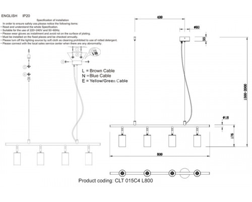 Купить Подвесная люстра Crystal Lux CLT 015C4 L800 BL-GO| VIVID-LIGHT.RU