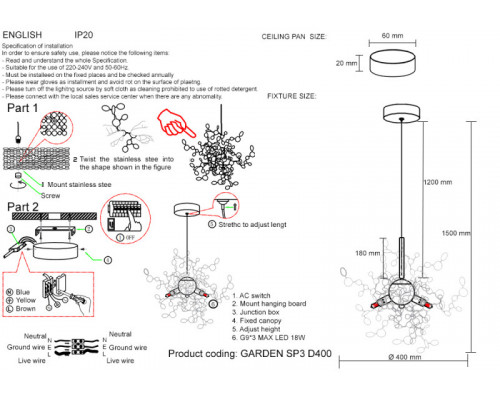 Купить Подвесная люстра Crystal Lux GARDEN SP3 D400 CHROME| VIVID-LIGHT.RU