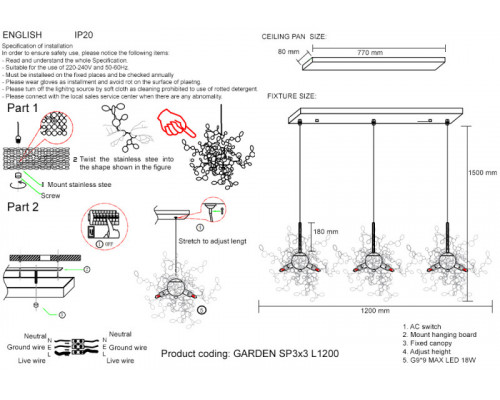 Сделать заказ Подвесная люстра Crystal Lux GARDEN SP3х3 L1200 GOLD| VIVID-LIGHT.RU