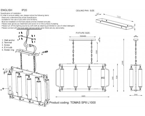 Сделать заказ Подвесная люстра Crystal Lux TOMAS SP8 L1000 CHROME| VIVID-LIGHT.RU