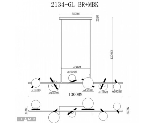 Купить Подвесная люстра iLamp 2134-6L BR+MBK| VIVID-LIGHT.RU