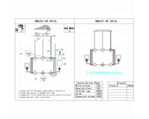 Сделать заказ Подвесная люстра iLamp RM6201-8P CR+CL| VIVID-LIGHT.RU