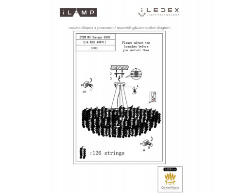 Купить Подвесная люстра iLamp 8006-D800 GD| VIVID-LIGHT.RU