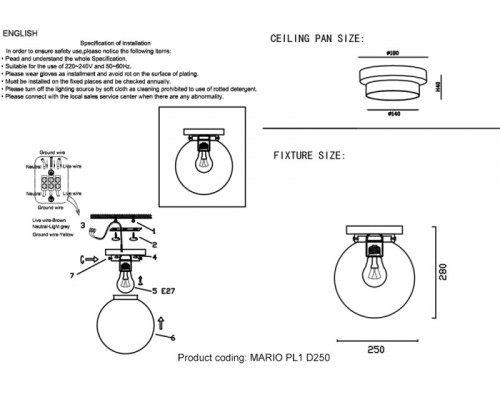 Сделать заказ Накладной светильник Crystal Lux MARIO PL1 D250 NICKEL/TRANSPARENTE| VIVID-LIGHT.RU