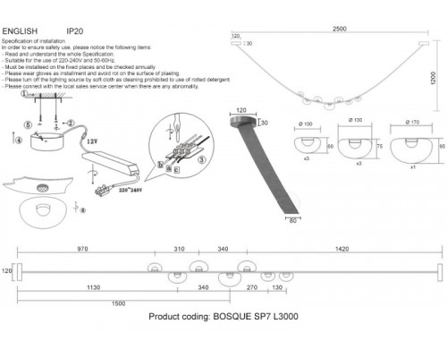 Оформить заказ Накладной светильник Crystal Lux BOSQUE SP7 L3000 BLACK/TRANSPARENT| VIVID-LIGHT.RU