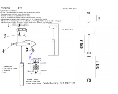 Купить Подвесной светильник Crystal Lux CLT 036C1100 BL| VIVID-LIGHT.RU