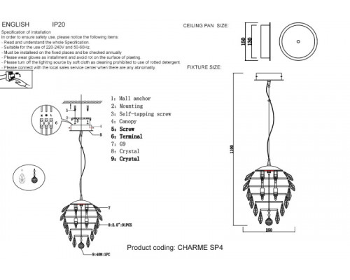 Купить Подвесной светильник Crystal Lux CHARME SP4 CHROME/TRANSPARENT| VIVID-LIGHT.RU