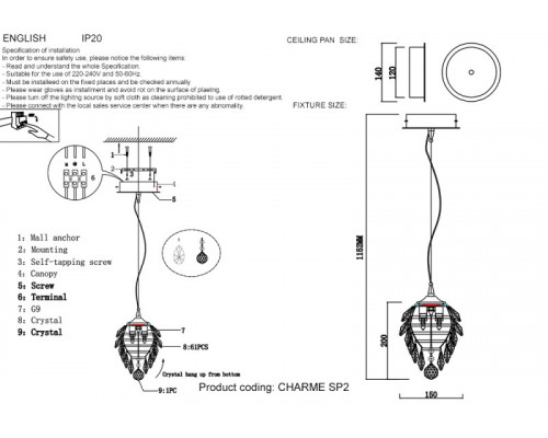 Заказать Подвесной светильник Crystal Lux CHARME SP2 GOLD/TRANSPARENT| VIVID-LIGHT.RU