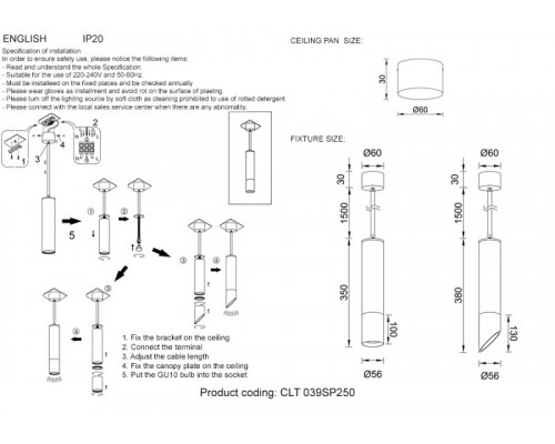 Купить Подвесной светильник Crystal Lux CLT 039SP250 BL-BL| VIVID-LIGHT.RU
