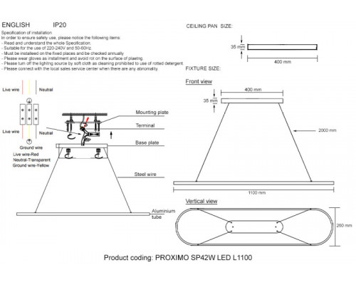 Оформить заказ Подвесной светильник Crystal Lux PROXIMO SP42W LED L1100 BLACK| VIVID-LIGHT.RU