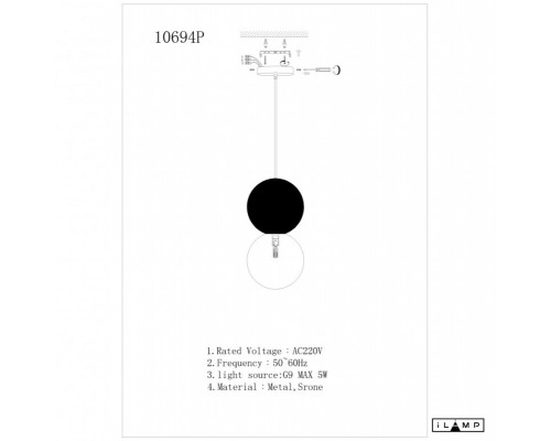 Купить Подвесной светильник iLamp 10694P/1-D100 BK-WH| VIVID-LIGHT.RU