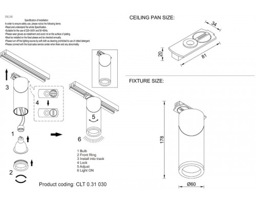 Купить Светильник на шине Crystal Lux CLT 0.31 030 BL| VIVID-LIGHT.RU