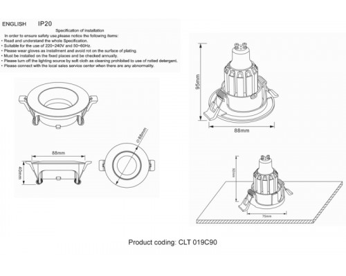 Оформить заказ Встраиваемый светильник Crystal Lux CLT 019C90 BL| VIVID-LIGHT.RU