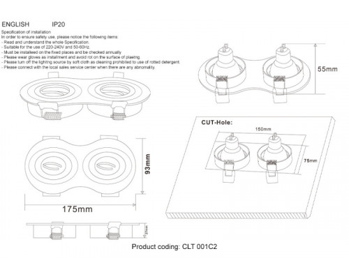 Оформить заказ Встраиваемый светильник Crystal Lux CLT 001C2 BL| VIVID-LIGHT.RU